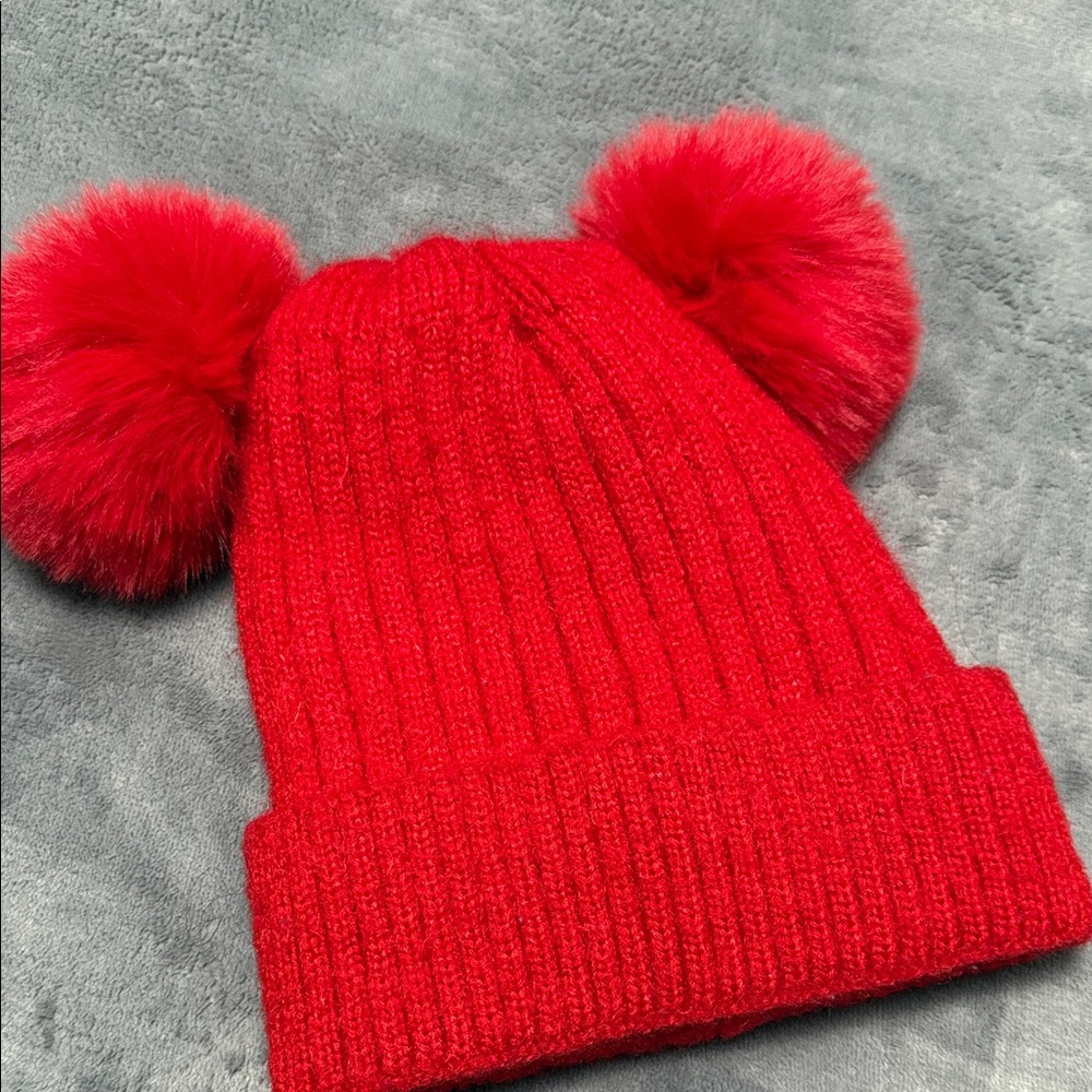 Cozy Red Pom-Pom Knit Hat